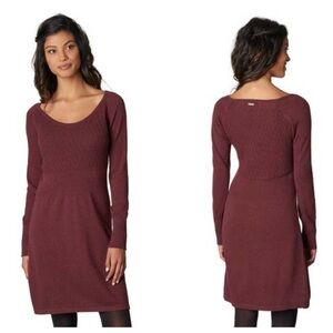 Prana Zora Cotton Long Sleeve Sweater Dress in Raisin | Medium